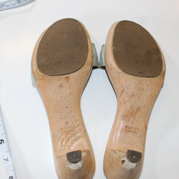 Authentic Gucci Sea Green Iridescent Cloth Mule Sandal size 8 vintage classic - Picture 11 of 14